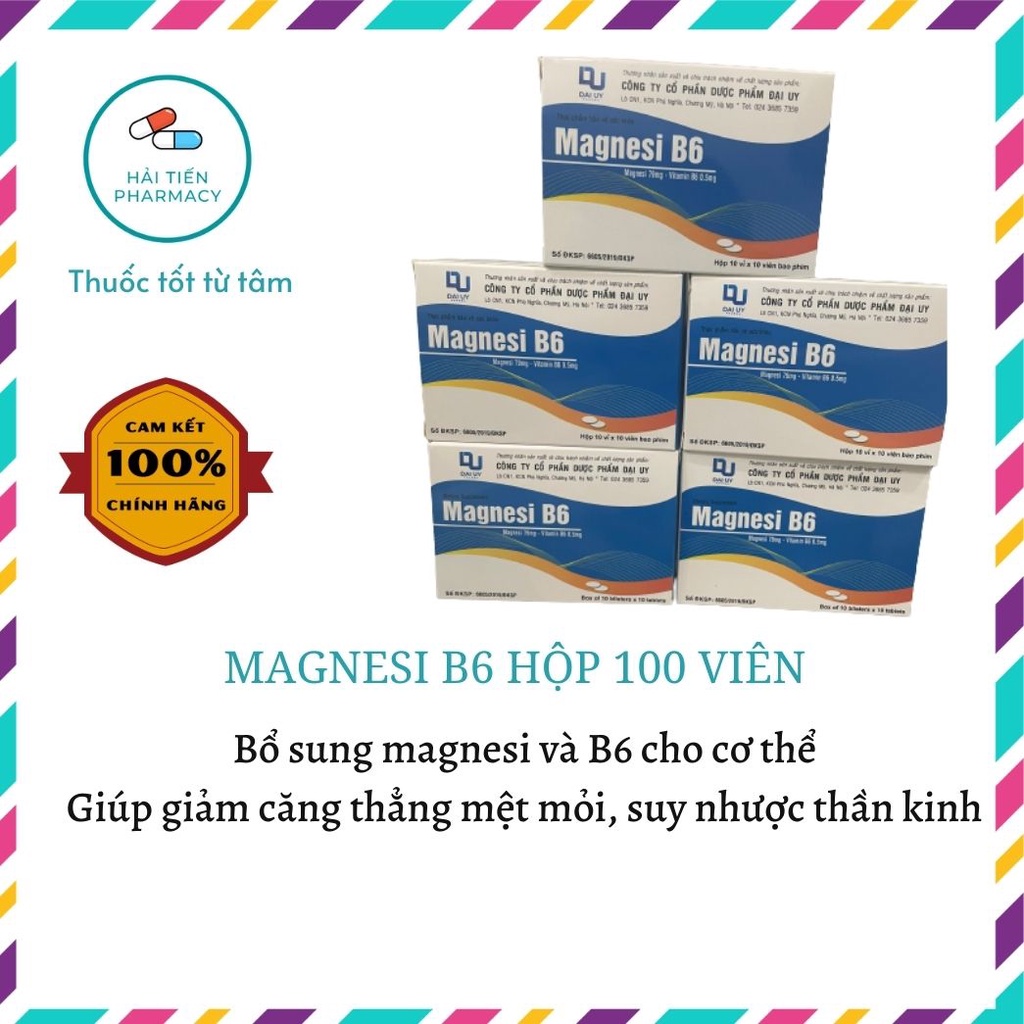 Viên uống Magnesi B6 Đại y bổ sung Magnesi và B6 giảm căng thẳng mệt mỏi hộp 100 viên