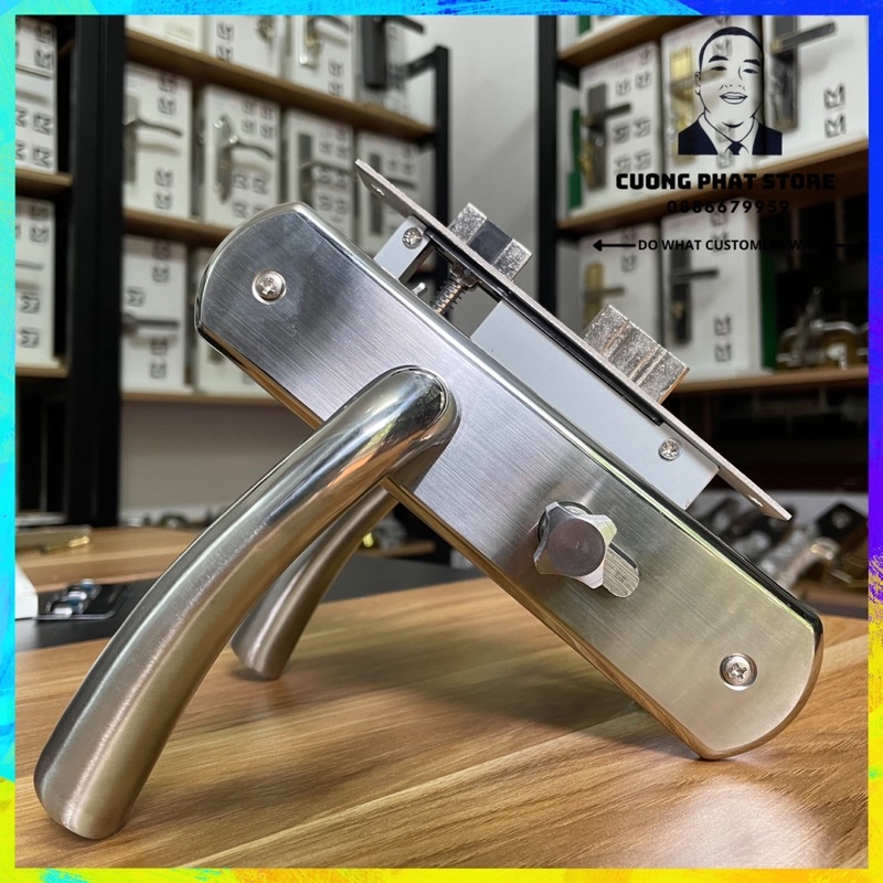 Ổ khoá cửa tay gạt chuẩn inox lắp phòng ngủ, cửa phòng trọ 810-35