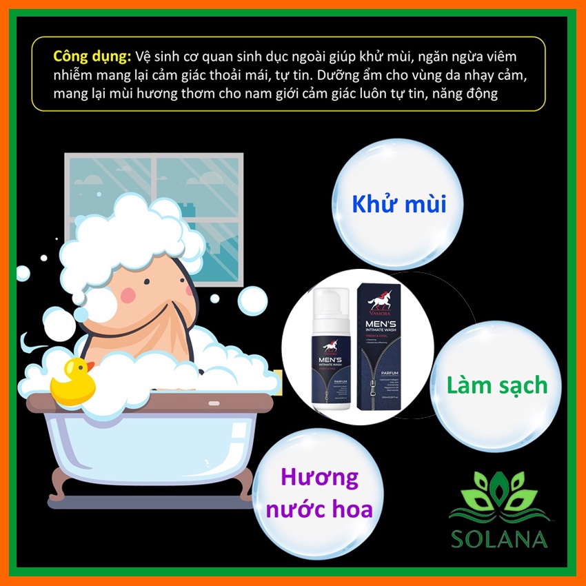 [TẶNG KÈM KHĂN LAU MẶT]  Dung Dịch Vệ Sinh Nam VAMORA MEN'S INTIMATE WASH 100ML Hương Nước Hoa, Bọt Vệ Sinh Nam SOLANA