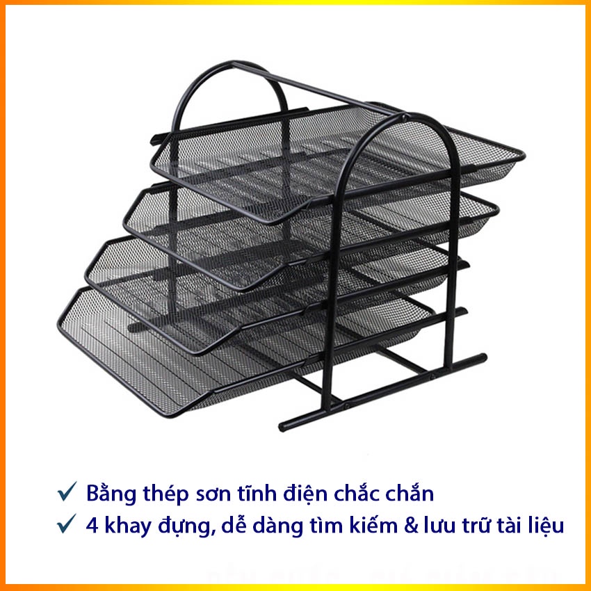 Kệ đựng hồ sơ để bàn cao cấp 4 tầng (hàng nhập khẩu) bằng thép bền chắc làm kệ đựng hồ sơ văn phòng, kệ đựng tài liệu