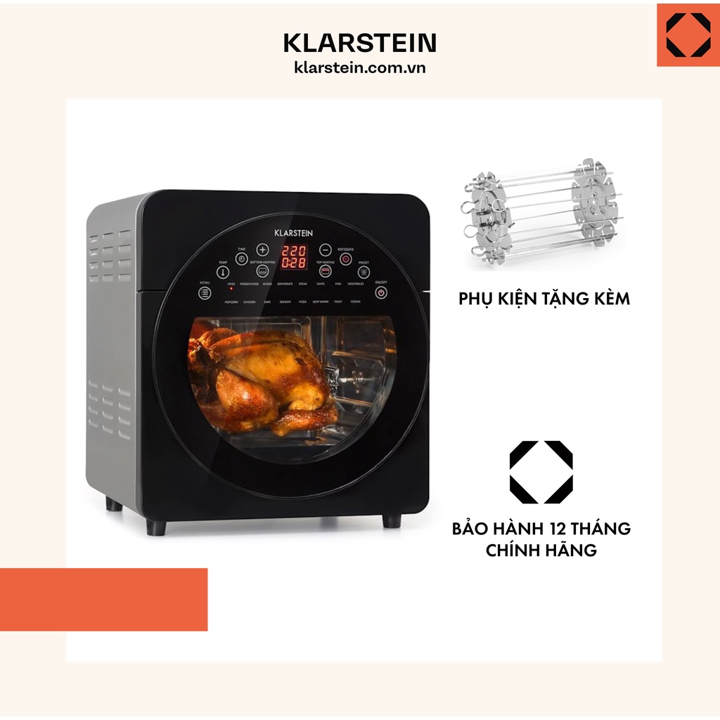 NỒI CHIÊN KHÔNG DẦU KLARSTEIN EASY TOUCH 14L + LỒNG CHIÊN KHOAI + XIÊN THỊT (Màu Bạc) 1