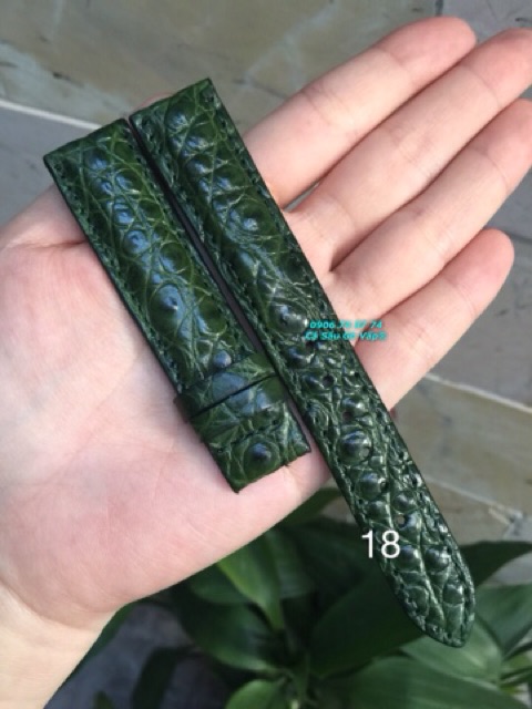 DÂY ĐỒNG HỒ DA CÁ SẤU MÀU XANH SIZE 18 - CÁ SẤU GÒ VẤP