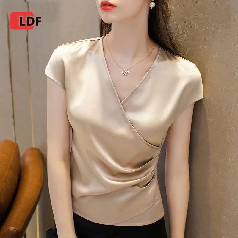 Áo Sơ Mi Cổ Chữ V Bằng Lụa Satin Thời Trang Dành Cho Nữ