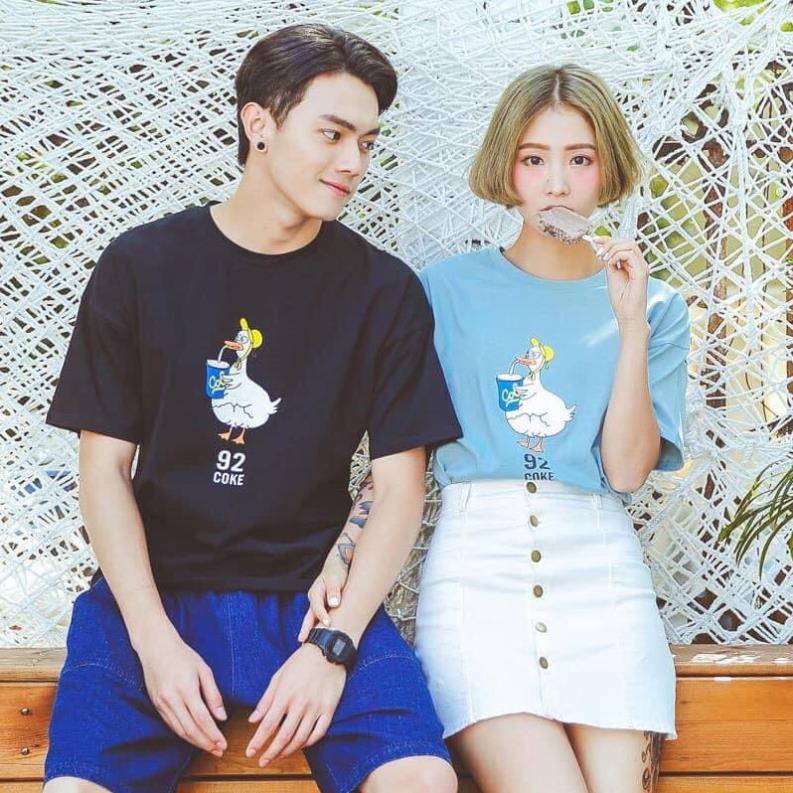 Áo thun cotton nam nữ vịt mẹ đáng yêu ngắn tay không cổ, áo cặp đôi giá sỉ