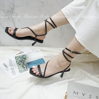 Giày sandal nữ quai ngang phối dây quấn cổ chân 5cm thời trang MYSS  - SD69
