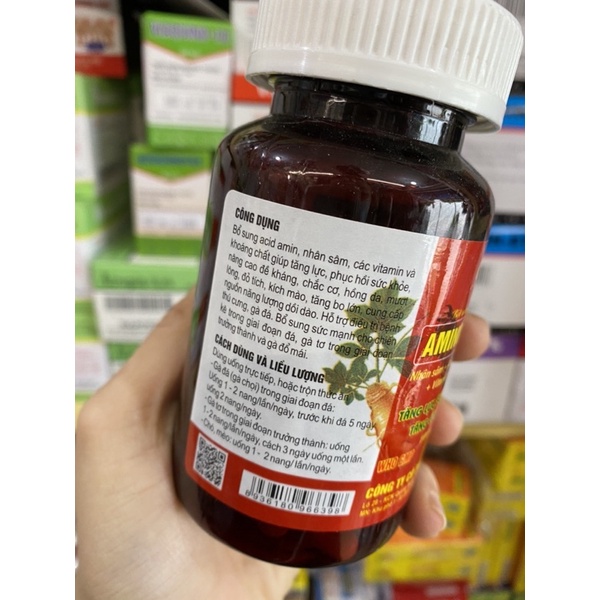 Aminoginsen tăng lực, vitamin khoáng viên nang 100 viên cho gà chọi, chó mèo