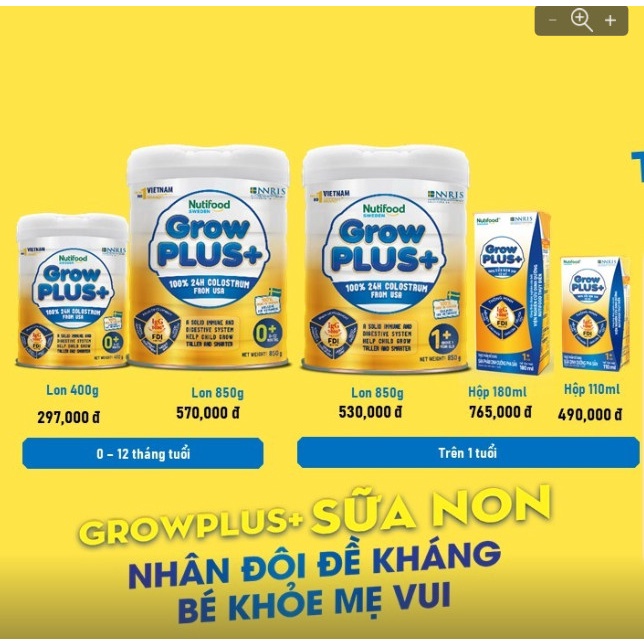 Sữa Bột Vàng Nutifood GrowPLUS 0+ 400g .
