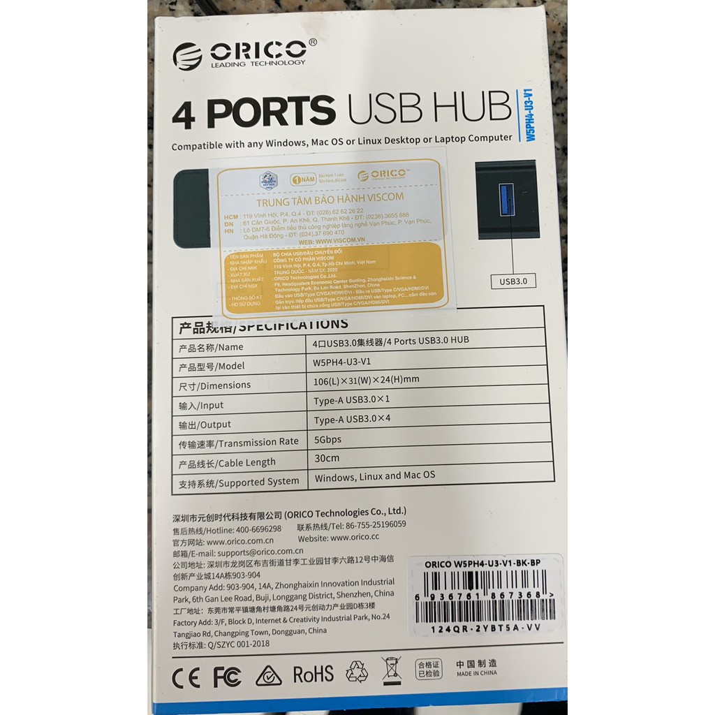 Bộ chia USB HUB 4 cổng USB 3.0 ORICO W5PH4-U3-BK - Hàng Chính Hãng