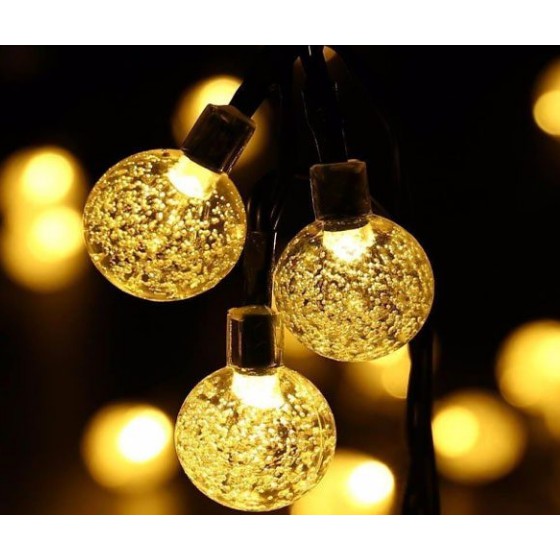 Đèn led bi pha lê màu vàng, dây dài 8m
