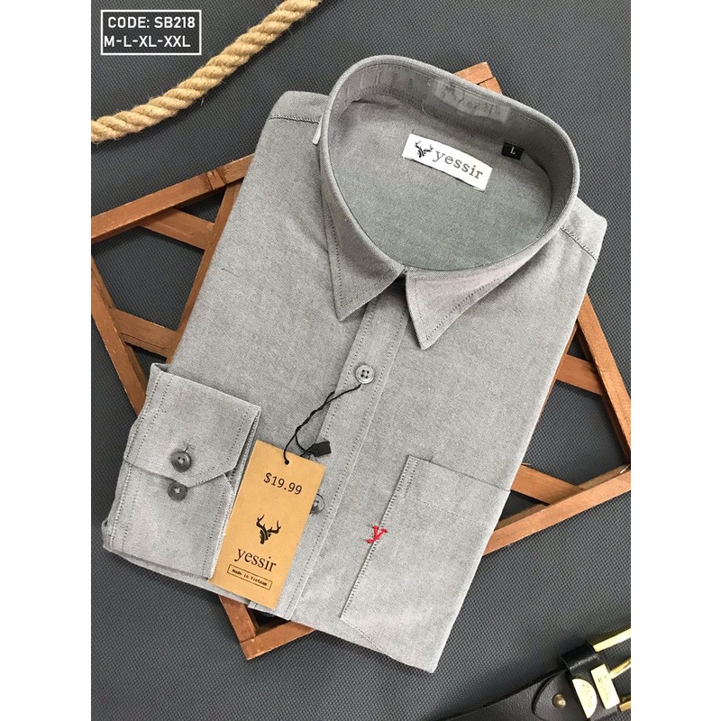 Áo sơ mi nam tay dài Nexx&Dee công sở trắng vải oxford denim jean cao cấp NS012