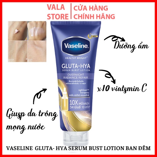 Sữa dưỡng thể Vaseline Healthy Bright Gluta-Hya Serum Burst Overnight Radiance Repair,Giúp phục hồi làn da trông rạng rỡ