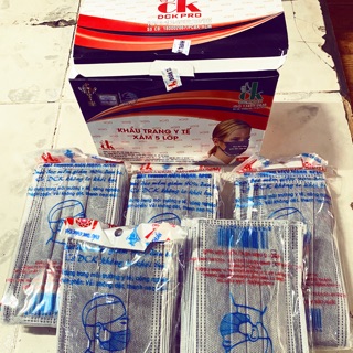 Hộp 50 cái khẩu trang DCK 5 lớp kháng khuẩn 99% (màu xám)
