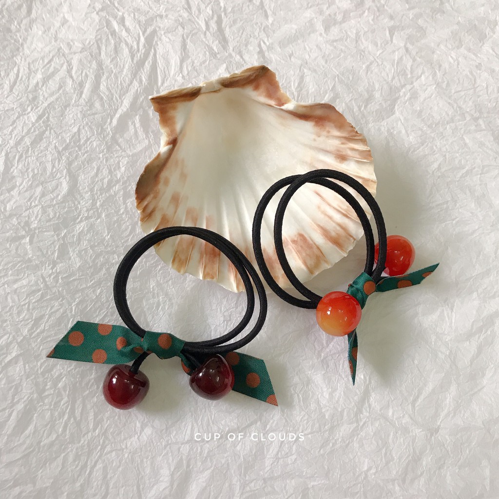 Dây buộc tóc quả cherry nơ xanh