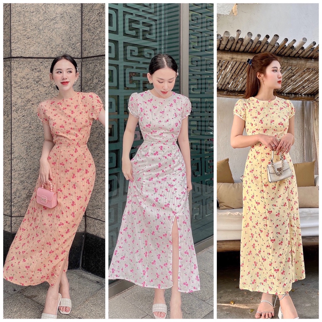 Đầm Hoa Dập Xẻ Bên