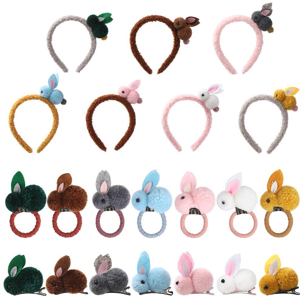 BSUNS Dây Cột Tóc Cao Su Đính Bóng Lông Thỏ Dễ Thương Cho Bé Gái