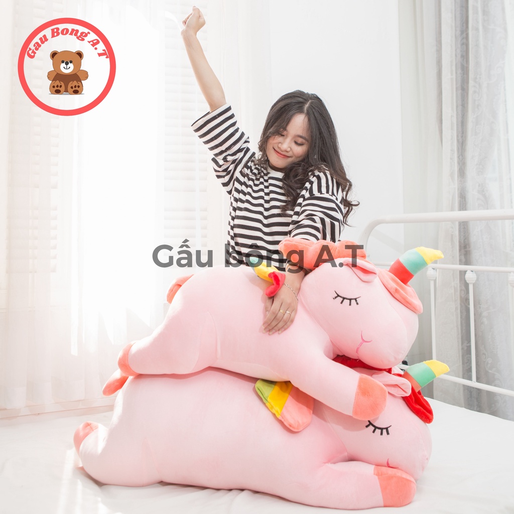 Gấu Bông Kỳ Lân_Kỳ Lân Unicorn_Gối Ôm Ngựa Pony 1 sừng vải co giãn 4 chiều cao cấp size 80-1m2