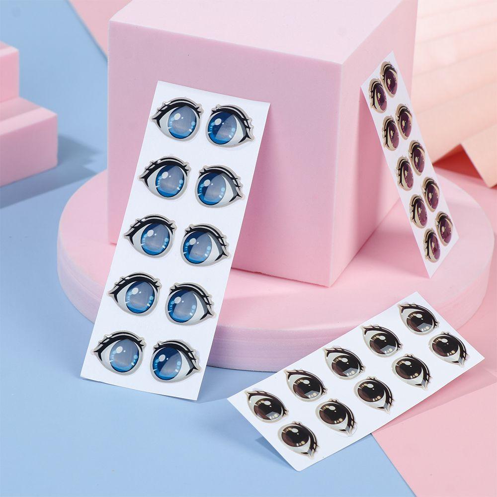 Bộ 10 Miếng Dán Kính Hình Đôi Mắt Hoạt Hình|Đề Can Màu Xanh Lam / Tím / Nâu Dán Mặt Tổ Chức