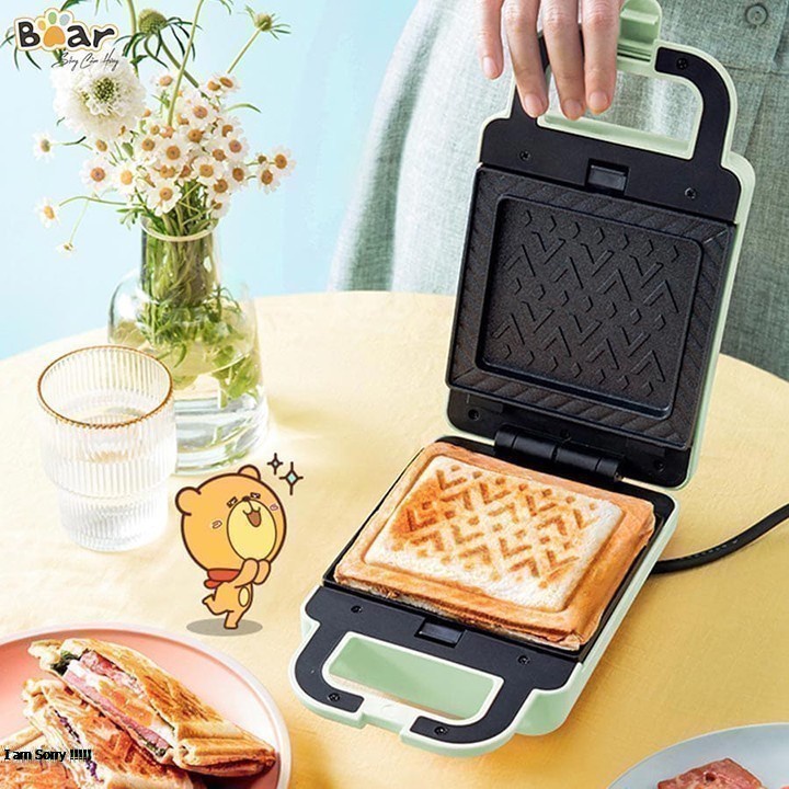 Máy kẹp nướng bánh Bear 2 khuôn waffle, bánh mì buổi sáng