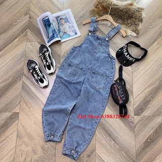 Quần yếm bò trơn ❤️ [Mã HELLOZIZI giảm 10%] Quần yếm jean xanh trơn bo cúc ống  [FREESHIP , ẢNH +VIDEO THẬT]