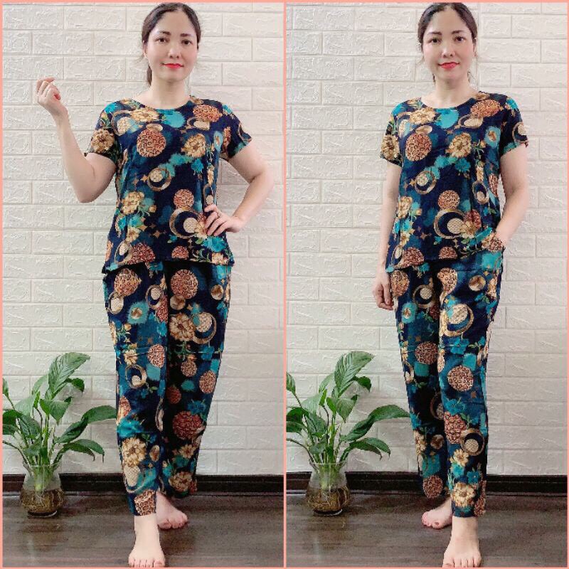 Đồ bộ trung niên, đồ bộ trung niên nữ 🍀🍀 quần dài ống đứng, vải dầy mền mịn mặc mát thấm mồ hôi size 48-70kg