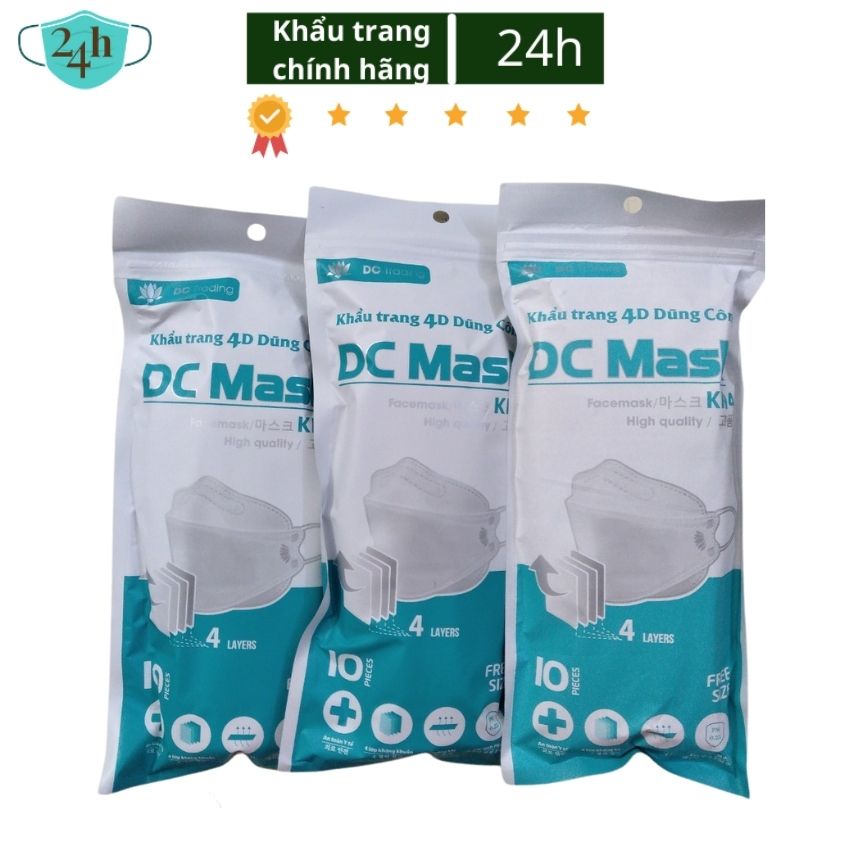 Khẩu trang y tế 4D chính hãng DC KF94 chống bụi kháng khuẩn giá xưởng 1 túi 10 chiếc
