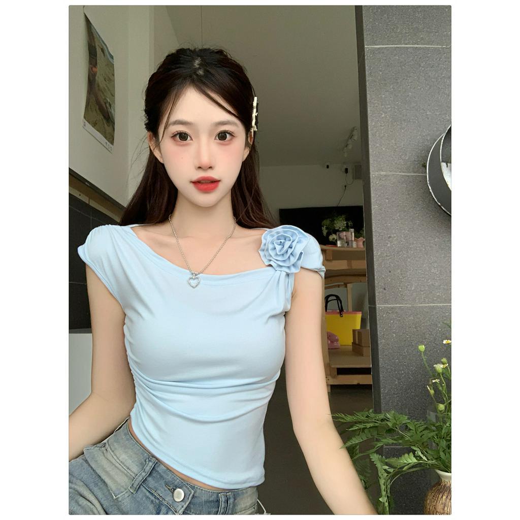 Áo Croptop Dệt Kim Trễ Vai Màu Trơn Dáng Ôm Thời Trang Mùa Hè Xinh Xắn Cho Nữ