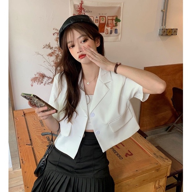 QADCOL Áo Khoác Vest Tay Ngắn Kiểu Hàn Quốc Thời Trang Cho Nữ