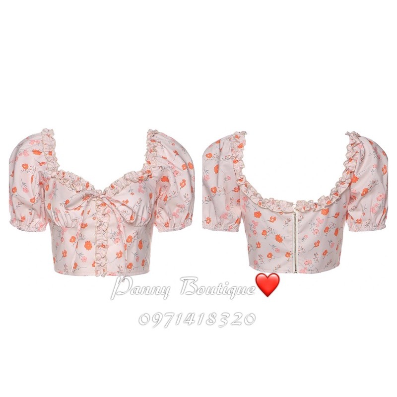Áo croptop cổ vuông hoa nhí tông cam đào , style ulzzang Hàn Quốc 🌻 Panny Boutique 🌻
