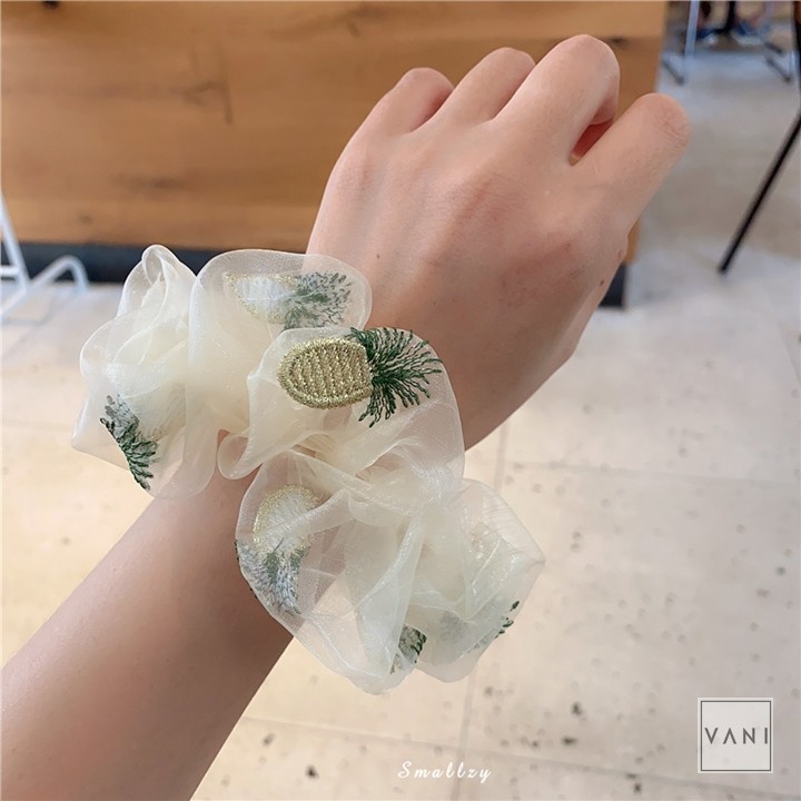 Cột Tóc Vải Scrunchies Von Kính Thêu Trái Dứa Và Cherry Dễ Thương - Vani Store