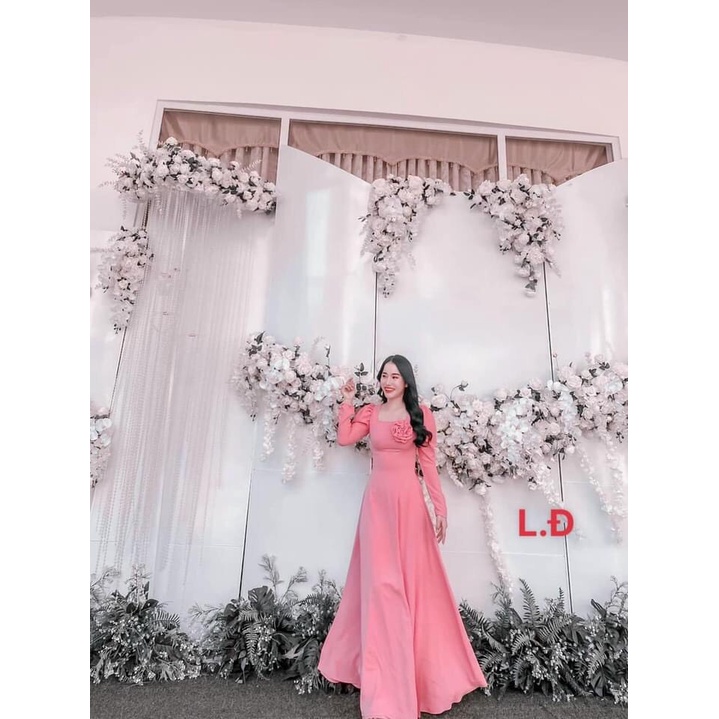 Set áo dài hồng nơ ngực ( cả bộ)