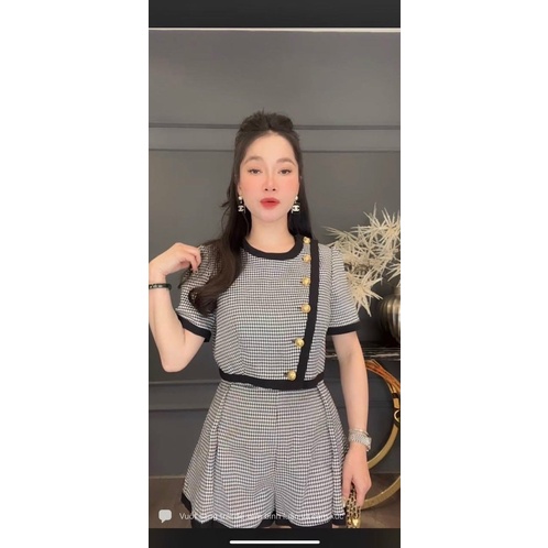 Set đầm caro nút vàng Hanah Store freesize sang chảnh tiểu thư