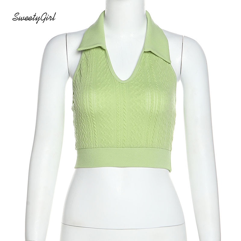 Áo Dệt Kim Cổ Chữ V Hở Lưng Màu Sắc Đơn Giản Dành Cho Nữ