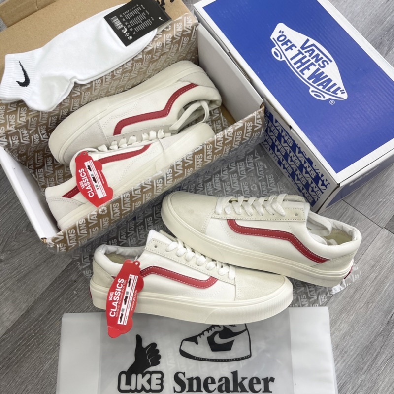 Giày Thể Thao Vans Style36 Kẻ Đỏ Trẻ Trung Full Box (Ảnh Thật + FreeShip + Tặng Tất + Hộp Bảo Vệ)