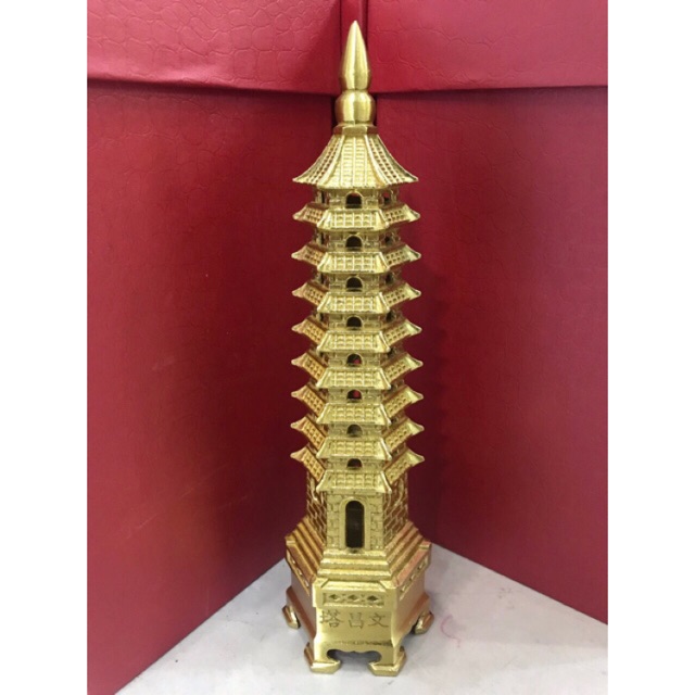 Tháp Văn Xương 9 tầng bằng đồng thật Cỡ lớn cao 39cm 30cm Vật phẩm phong thủy học hành thăng tiến trang trí Quà tặng