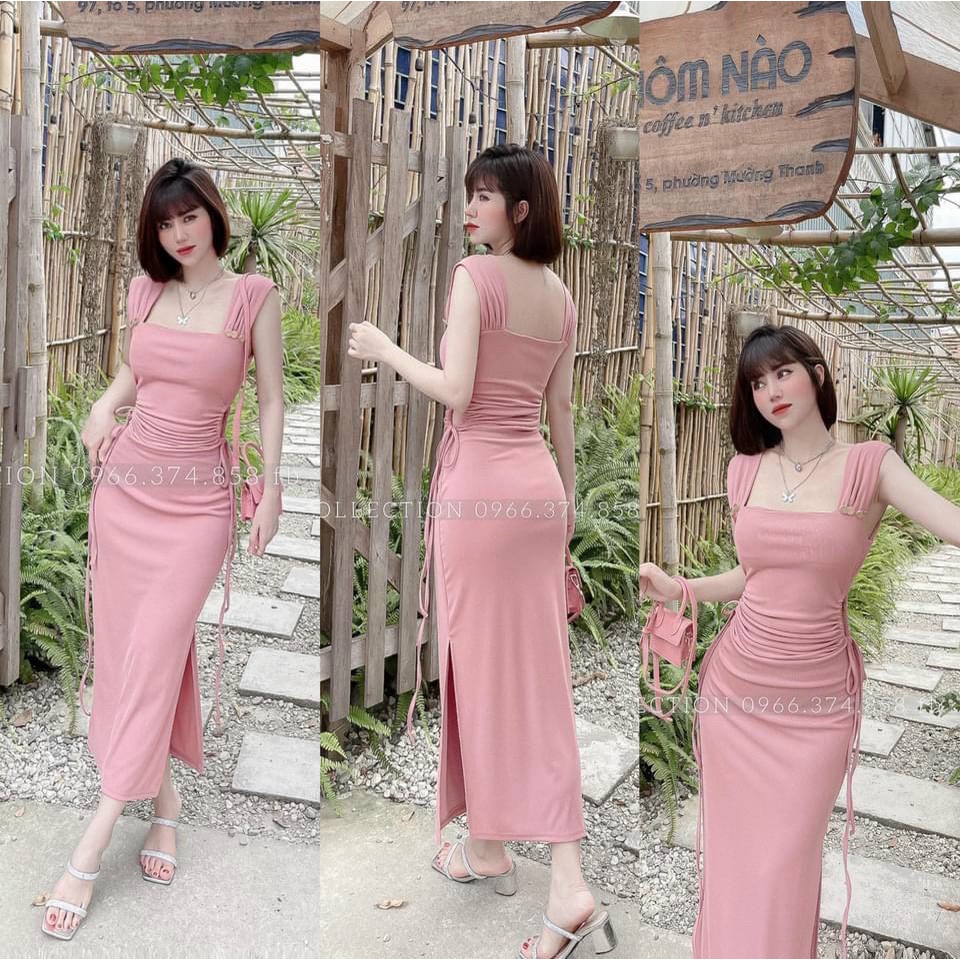 Đầm body khoét eo rút dây 2 bên, đầm đi tiệc đi chơi