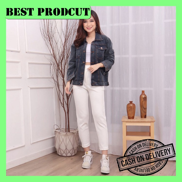 Áo Khoác Jean Oversize Nhập Khẩu Kích Thước Ngoại Cỡ Kiểu Vải Jean Có Đính Ngọc Trai Cho Nữ Và Người Lớn