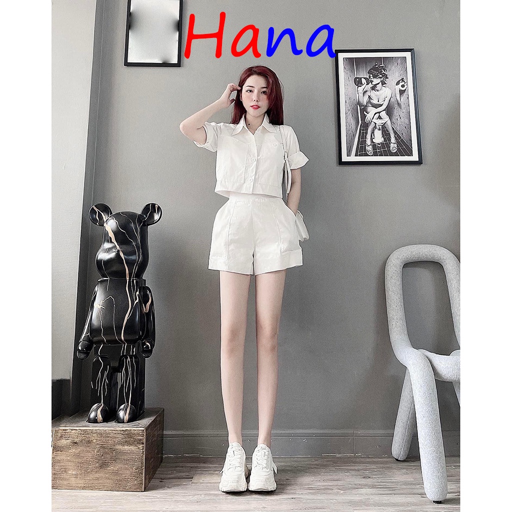 Set Đồ Nữ Áo Sơ Mi Croptop Kèm Quần Đùi Nữ SV14