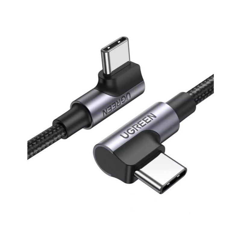 Ugreen 70697 1.5M 2 đầu bẻ 90 độ vuông góc cáp USB type C màu đen bọc nhôm dây dù chống nhiễu US335