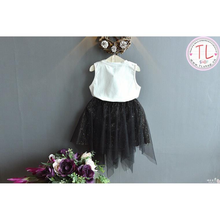 SET ÁO CHỮ LOVE VÁY VOAN KIM SA CHO BÉ GÁI