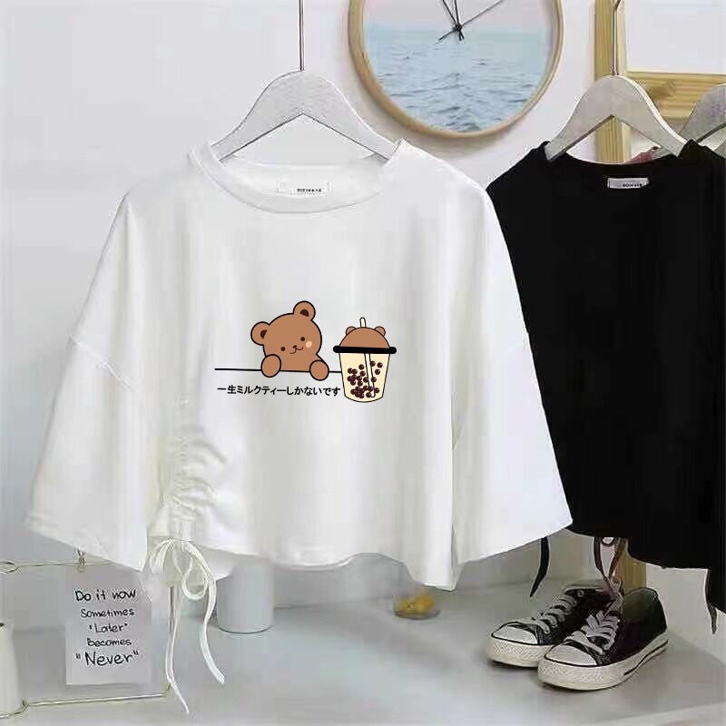 Áo Croptop Dây Rút Form Rộng Phong Cách Hàn Quốc
