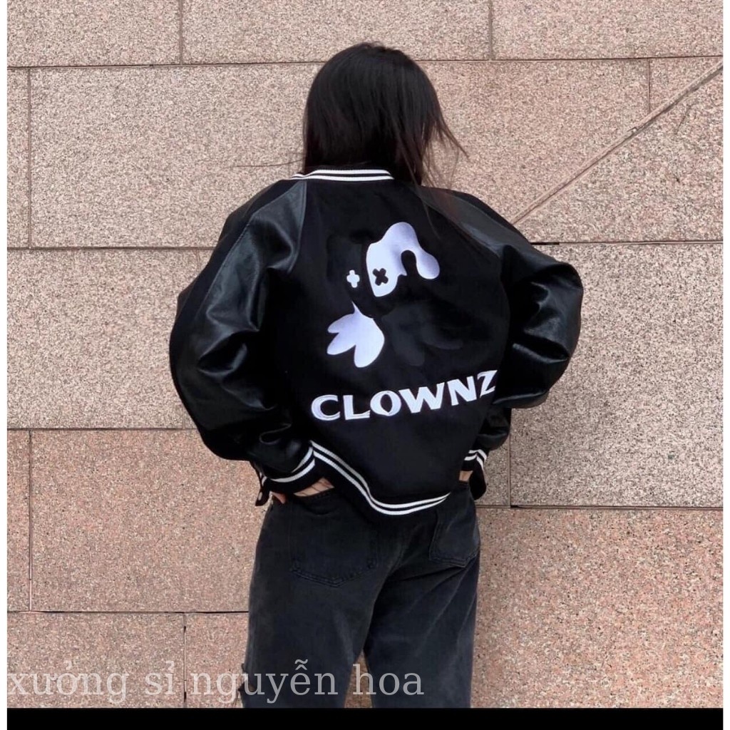 Áo khoác nữ - áo bomber bóng chày clownz tay pha da lỳ dáng rộng unisex nam nữ mặc được Xưởng Sỉ Nguyễn Hoa - HÀNG MỚI V