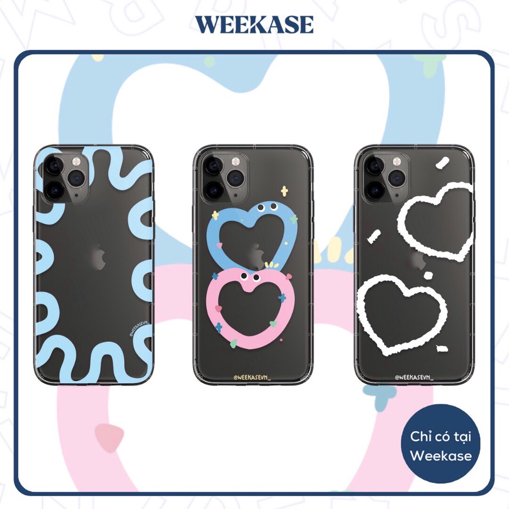 Ốp lưng iPhone trong suốt chống va đập Weekase in hình 2 trái tim, đường xoắn xanh, tất cả dòng máy