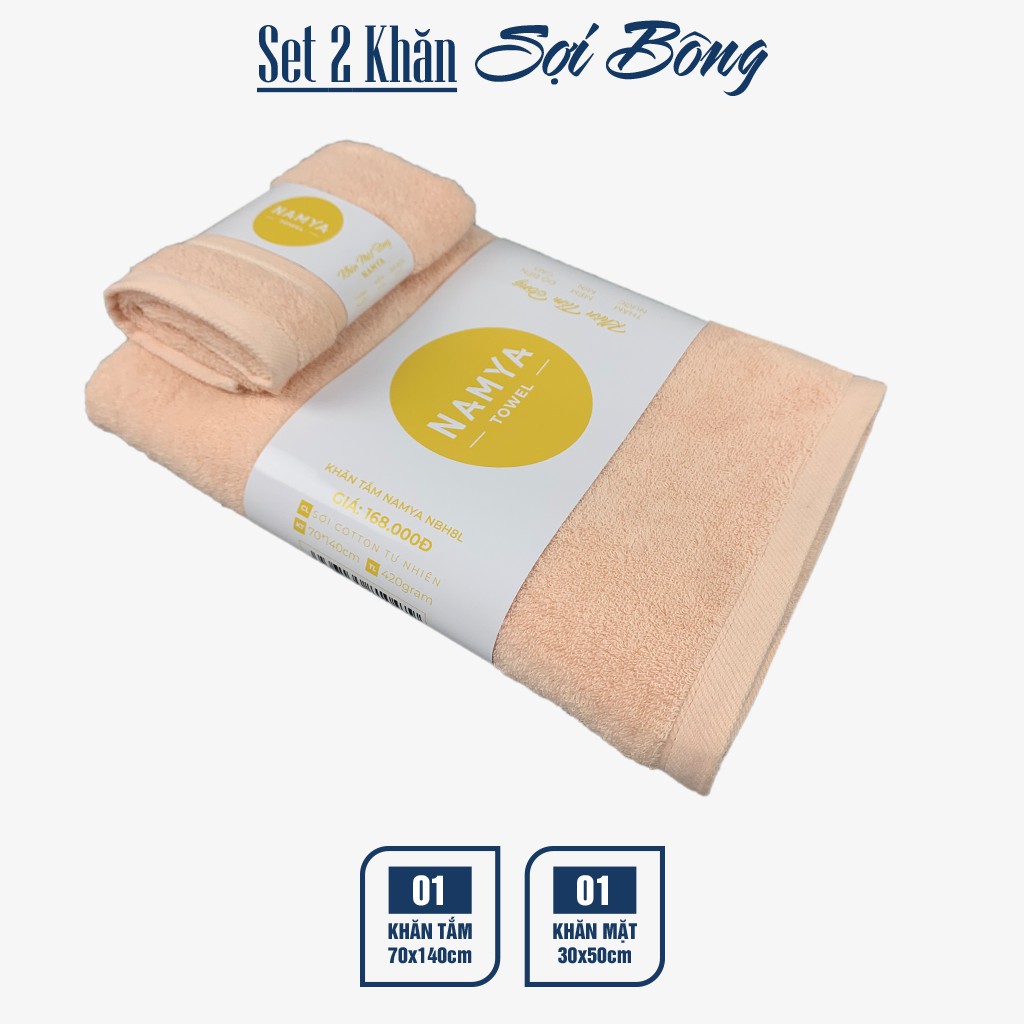 Set 2 khăn bông: 1 khăn tắm và 1 khăn mặt cotton S2NH8-L