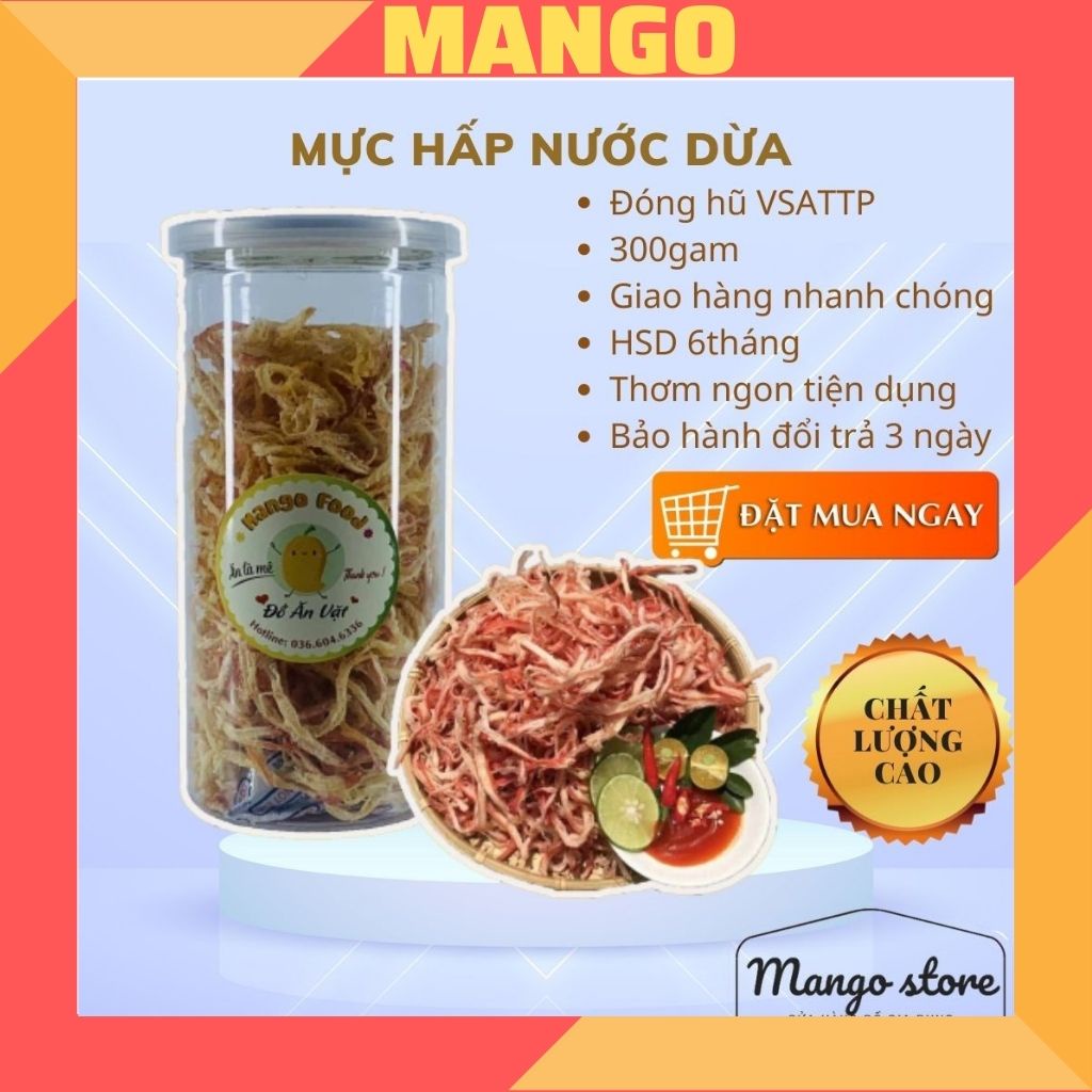 Mực sợi hấp nước dừa đặc sản đóng hũ PET MANGO STORE