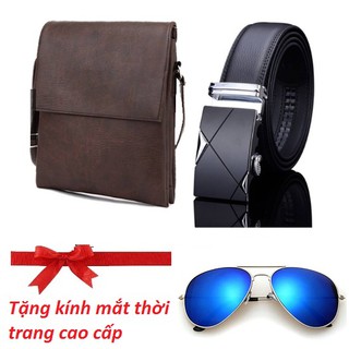Bộ đôi túi đeo chéo đeo ipad ST1CF và thắt lưng khóa tự động ST68 Tăng kèm kính thời trang
