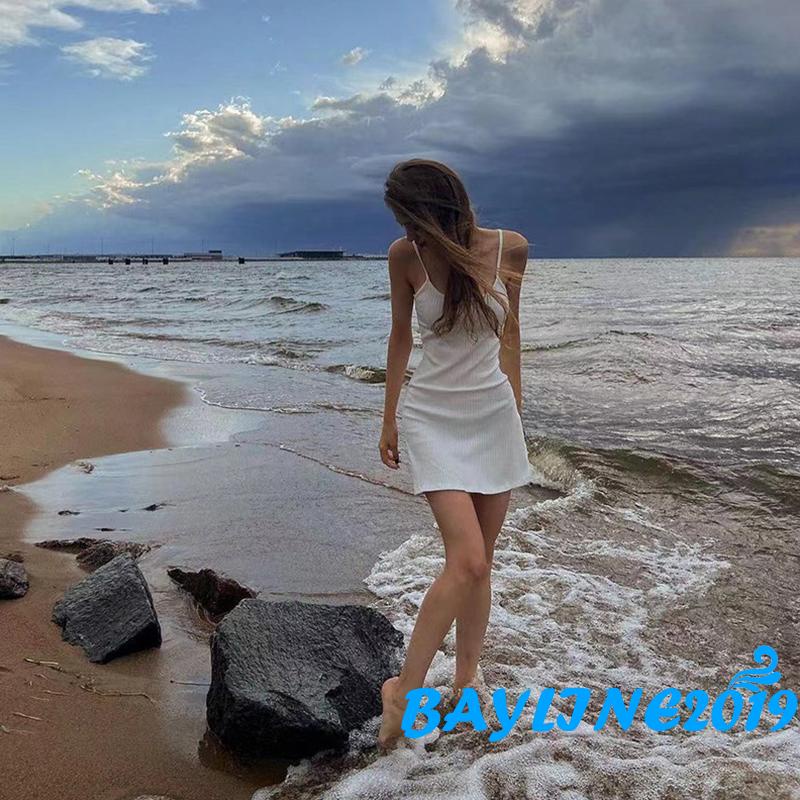 Đầm Ngắn Hai Dây Ôm Dáng Màu Sắc Trơn Hở Lưng Quyến Rũ Dành Cho Nữ