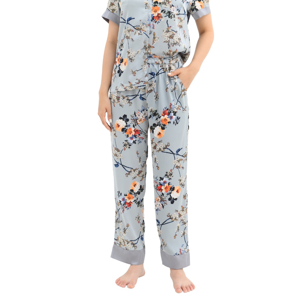 Bộ đồ ngủ Bigsize Pijama lụa Nhật cao cấp JAPANSILK, ngắn tay quần dài họa tiết xuân xanh CD023