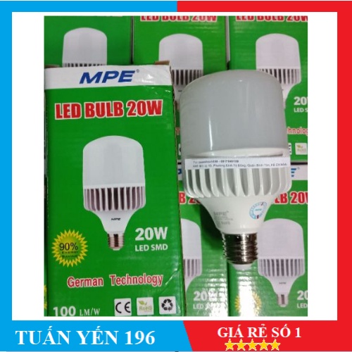 Bóng đèn Led búp trụ MPE- bóng Led trụ 20w 30w  mpe thân nhôm ánh sáng trắng [CHÍNH HÃNG]