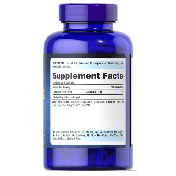 Viên uống bổ sung L-Arginine hỗ trợ tim mạch Puritan’s Pride L-Arginine 1000mg 100 viên