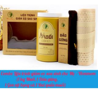 Combo Liệu trình giảm eo sau sinh Wonmom (1kg Muối , 1 Dầu gừng , 1 Gen nịt , 1 Đai quấn muối)